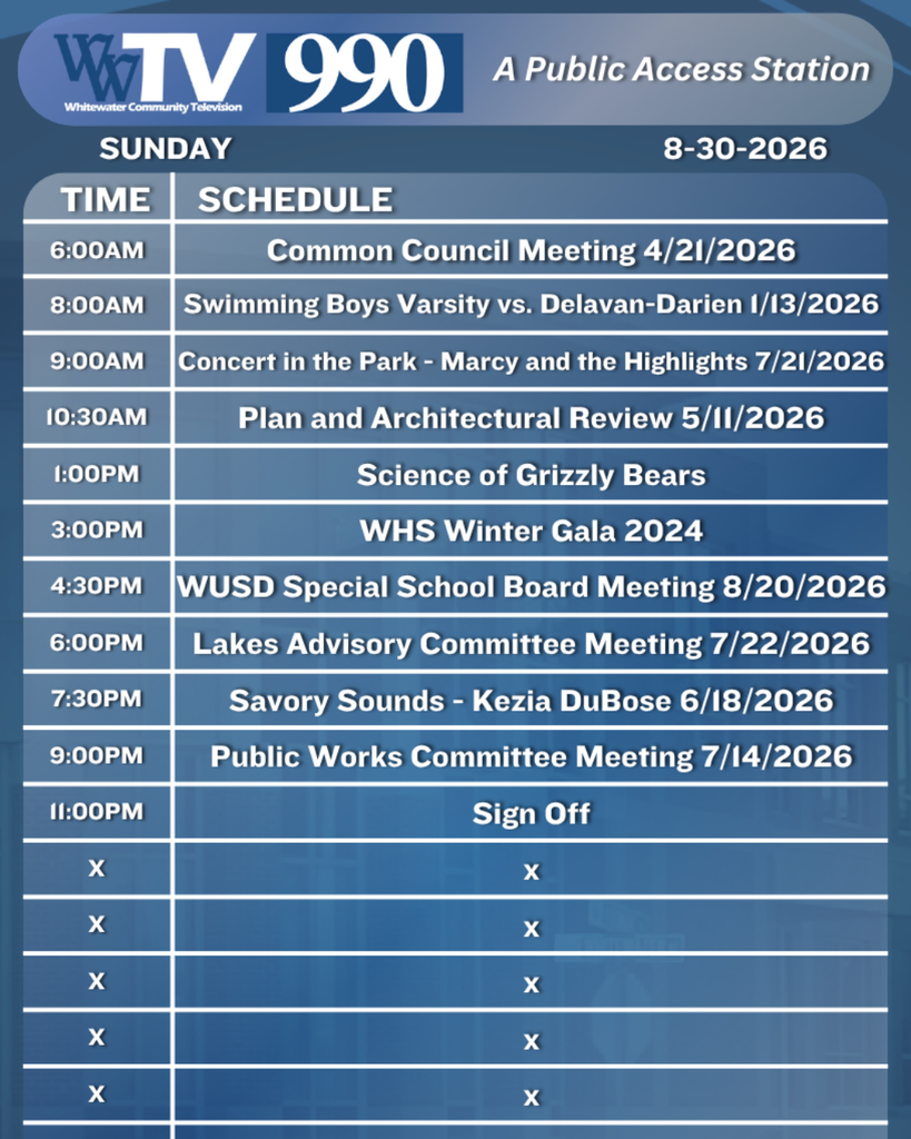 Local Channel 990 Schedule for the City of Whitewater