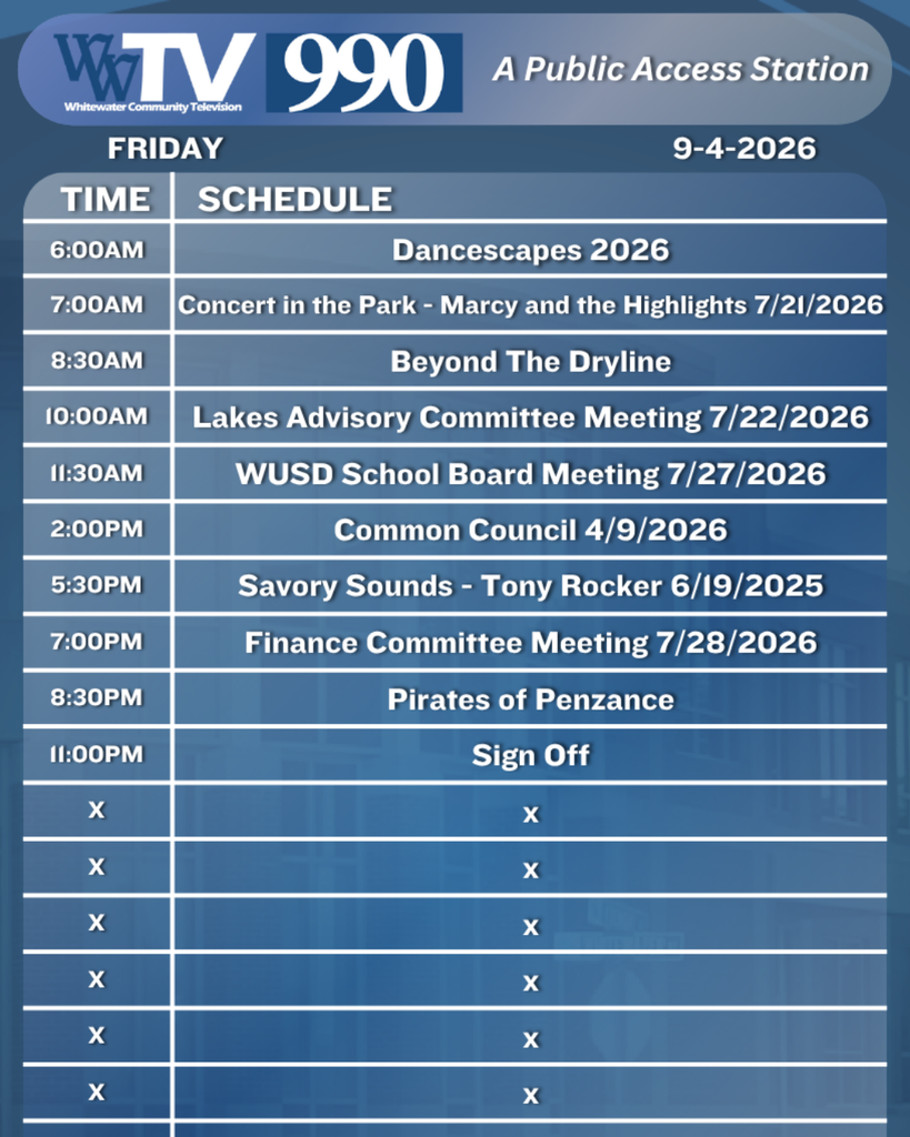 Local Channel 990 Schedule for the City of Whitewater