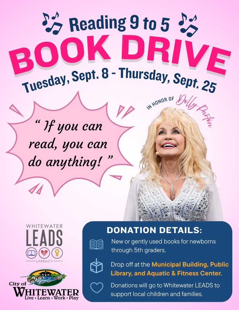 Reading 9 to 5: Dolly Parton Book Drive from September 8th to 25th.