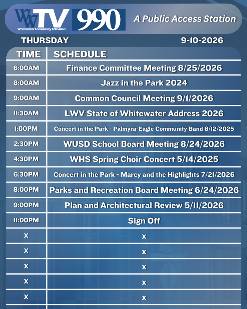 Local Channel 990 Schedule for the City of Whitewater