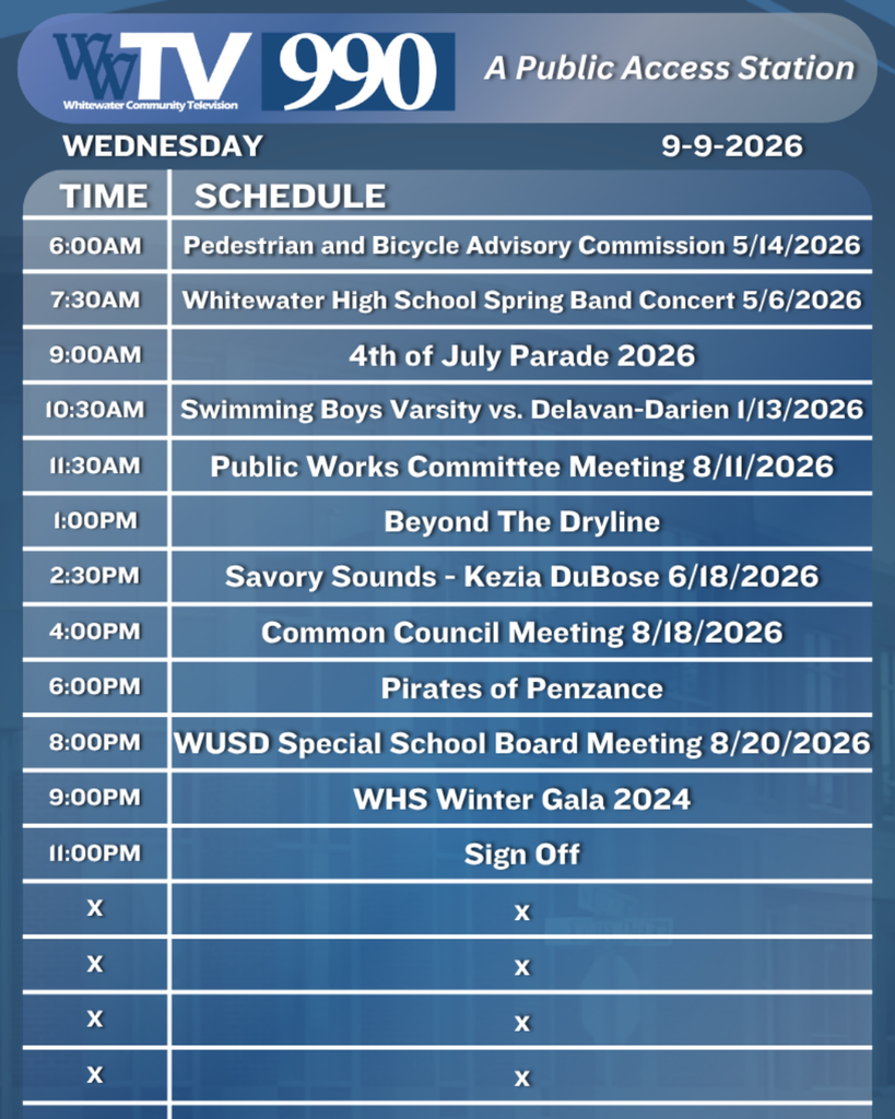 Local Channel 990 Schedule for the City of Whitewater
