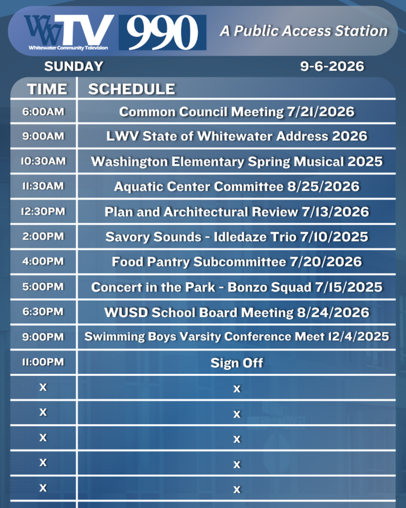 Local Channel 990 Schedule for the City of Whitewater