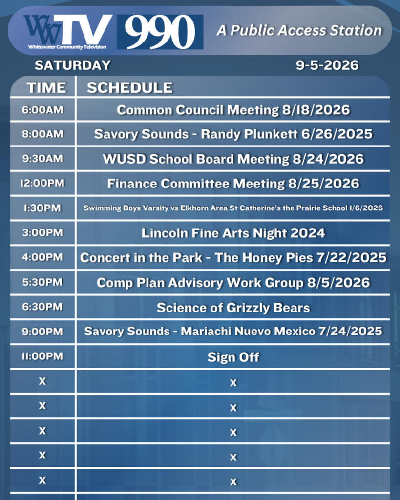 Local Channel 990 Schedule for the City of Whitewater