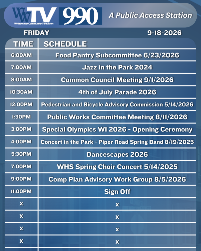 Local Channel 990 Schedule for the City of Whitewater