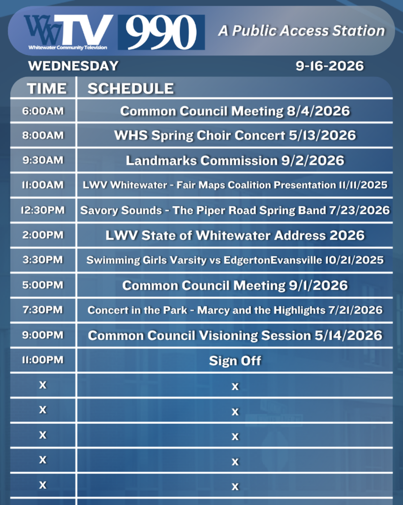 Local Channel 990 Schedule for the City of Whitewater