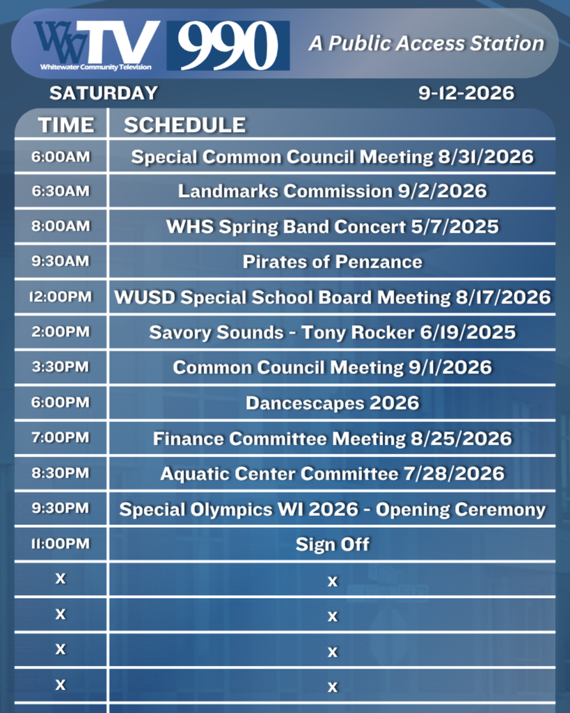 Local Channel 990 Schedule for the City of Whitewater