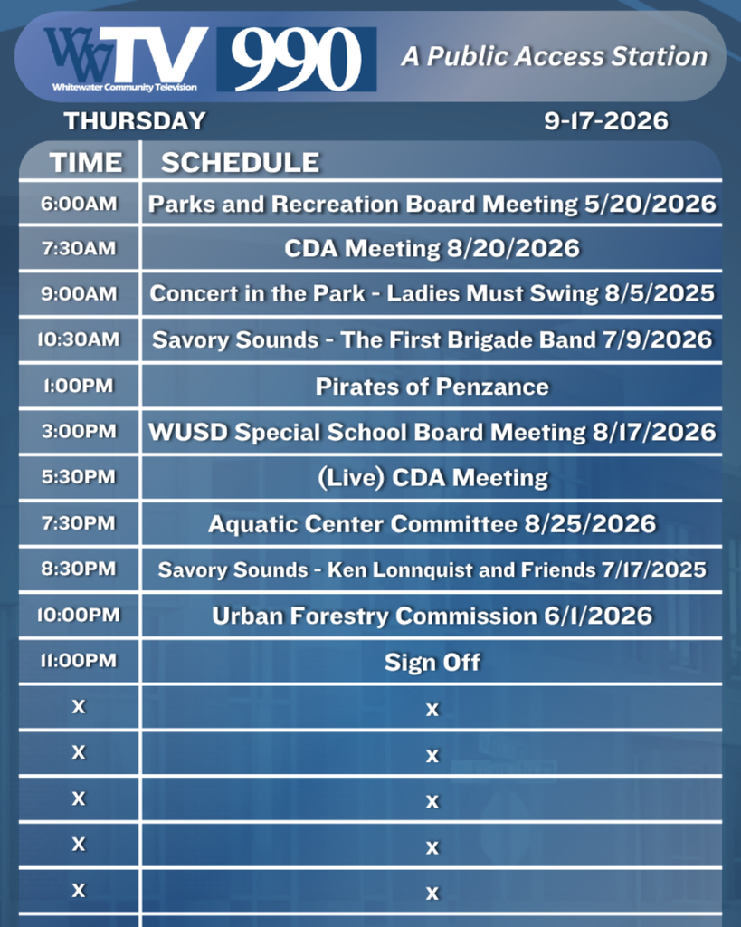 Local Channel 990 Schedule for the City of Whitewater