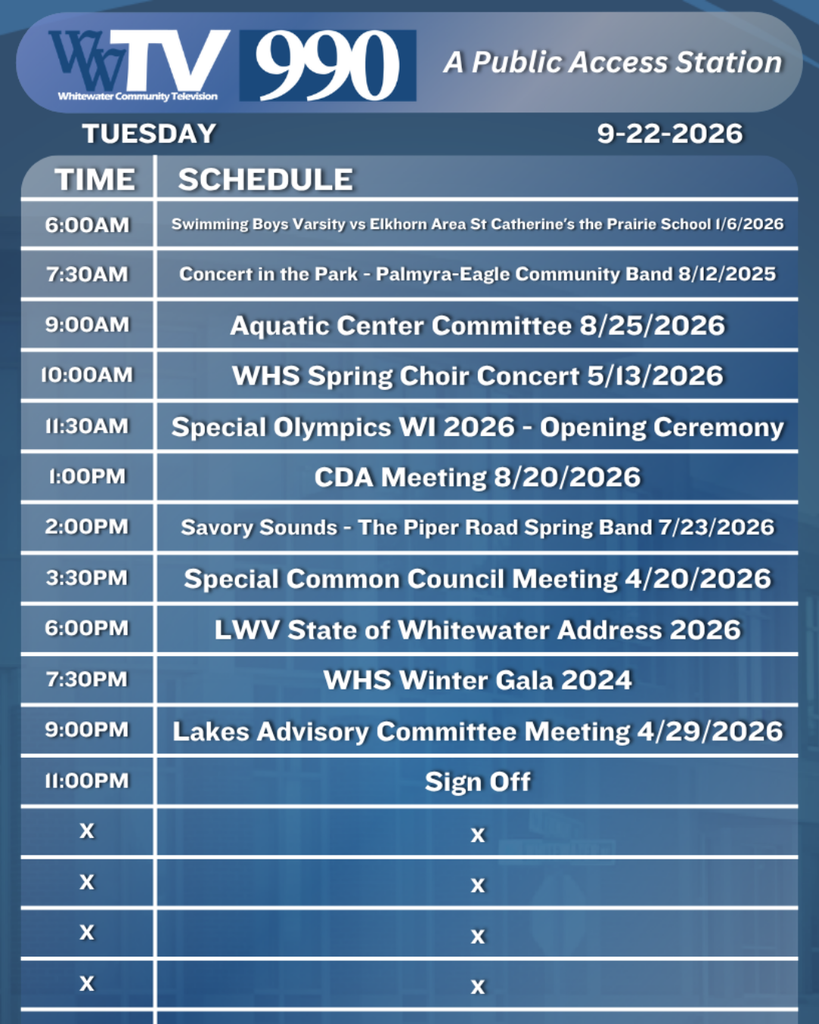 Local Channel 990 Schedule for the City of Whitewater