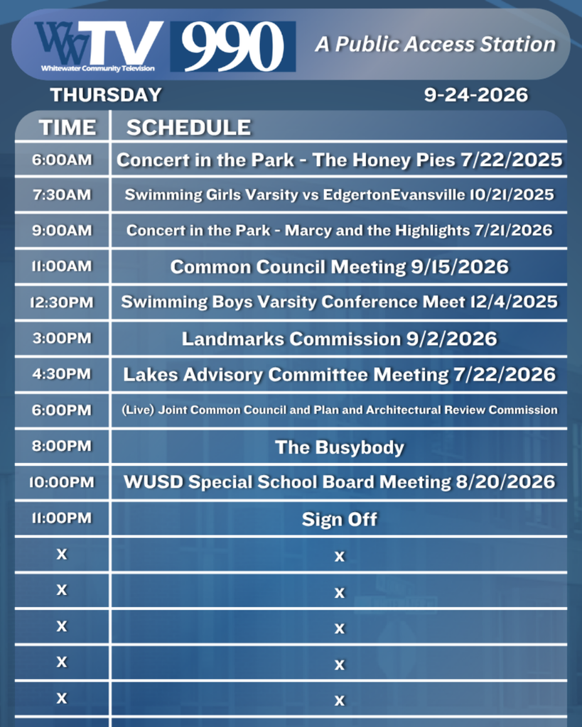 Local Channel 990 Schedule for the City of Whitewater