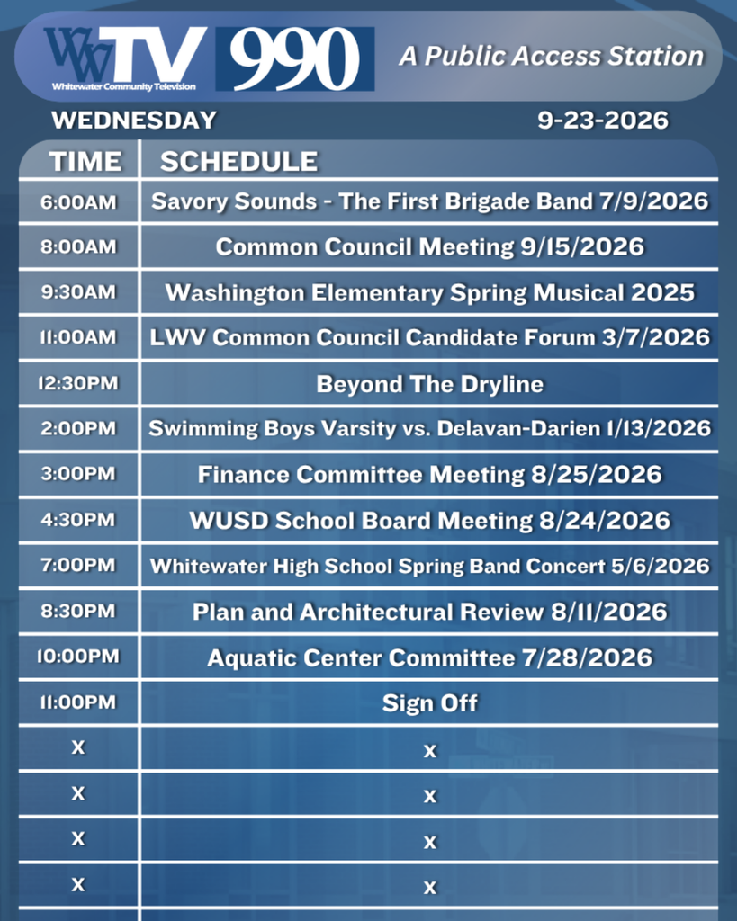 Local Channel 990 Schedule for the City of Whitewater