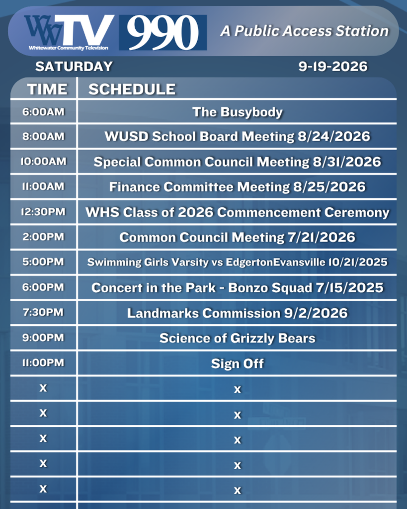 Local Channel 990 Schedule for the City of Whitewater