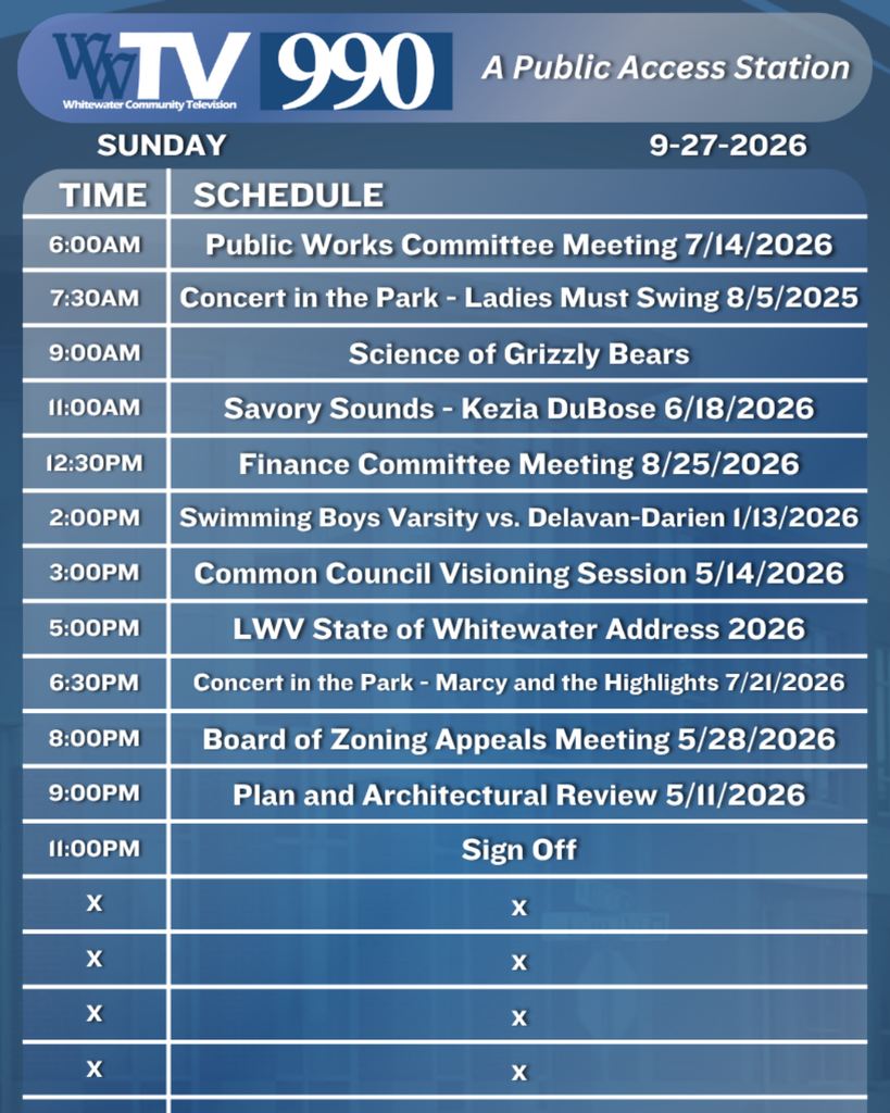 Local Channel 990 Schedule for the City of Whitewater