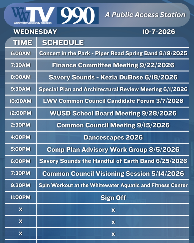 Local Channel 990 Schedule for the City of Whitewater