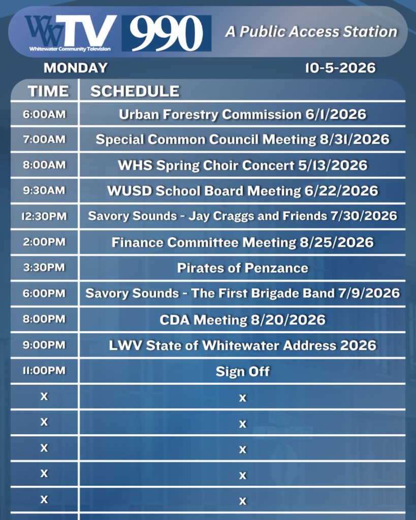 Local Channel 990 Schedule for the City of Whitewater