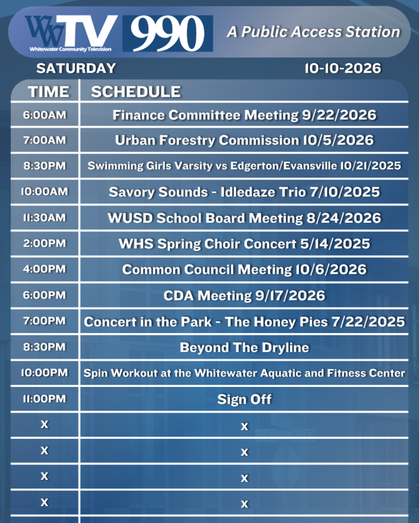 Local Channel 990 Schedule for the City of Whitewater