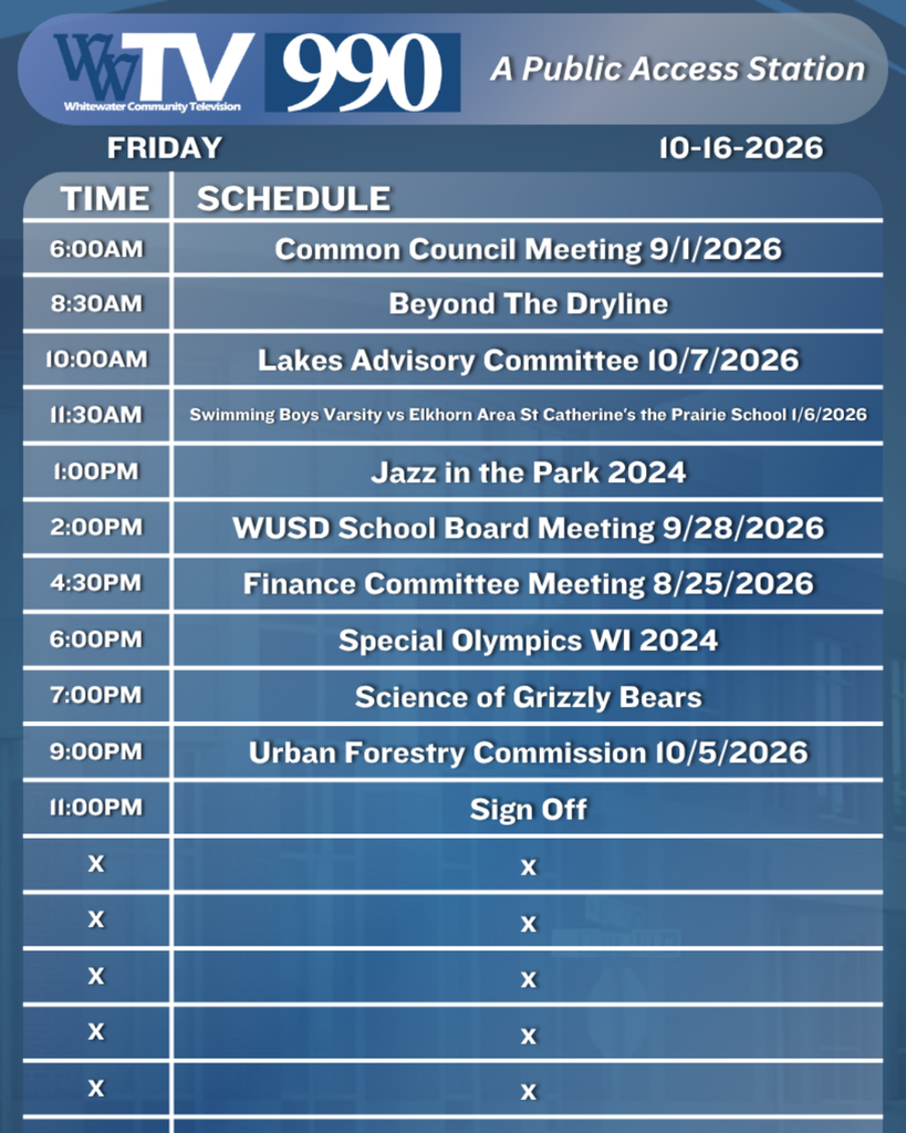 Local Channel 990 Schedule for the City of Whitewater