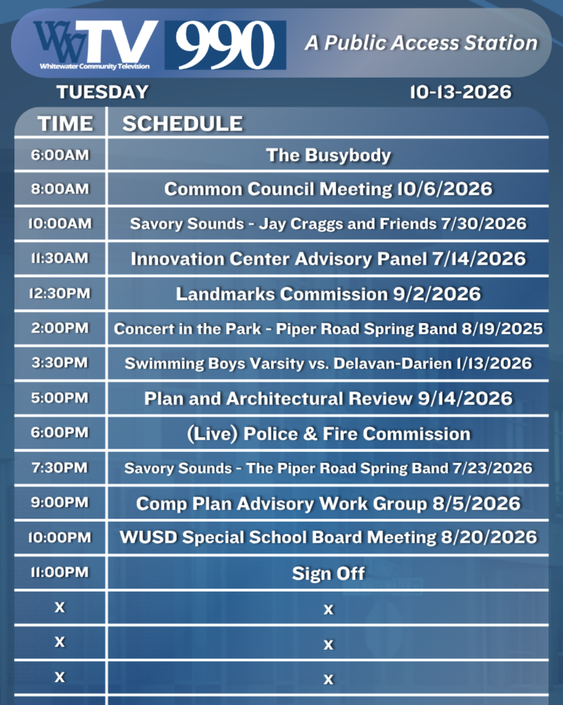 Local Channel 990 Schedule for the City of Whitewater