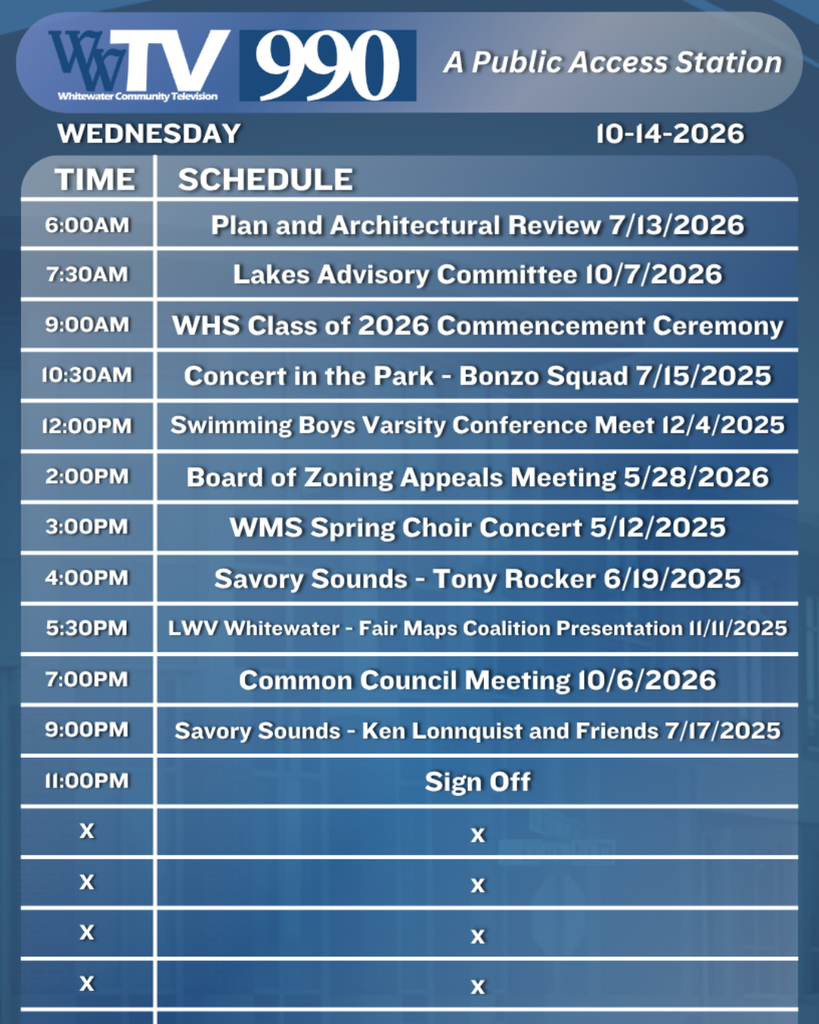 Local Channel 990 Schedule for the City of Whitewater