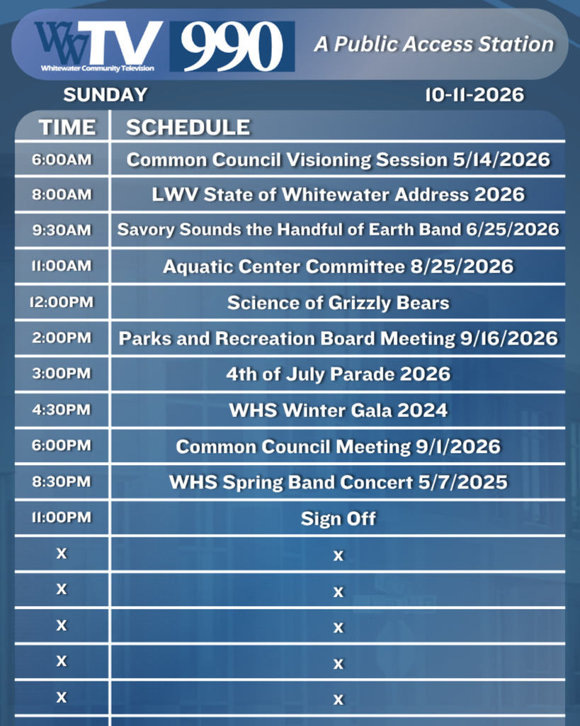 Local Channel 990 Schedule for the City of Whitewater