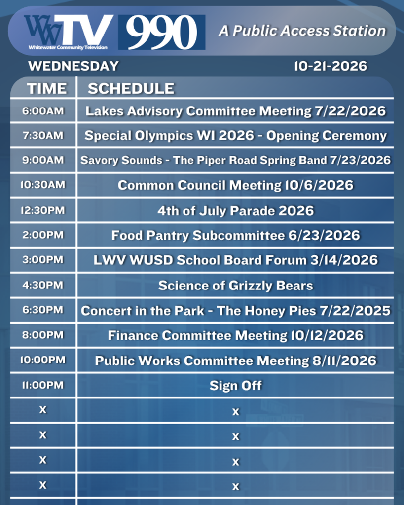 Local Channel 990 Schedule for the City of Whitewater