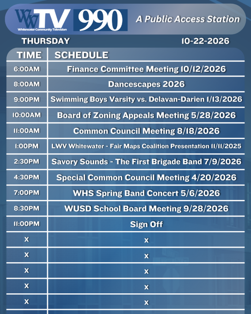 Local Channel 990 Schedule for the City of Whitewater