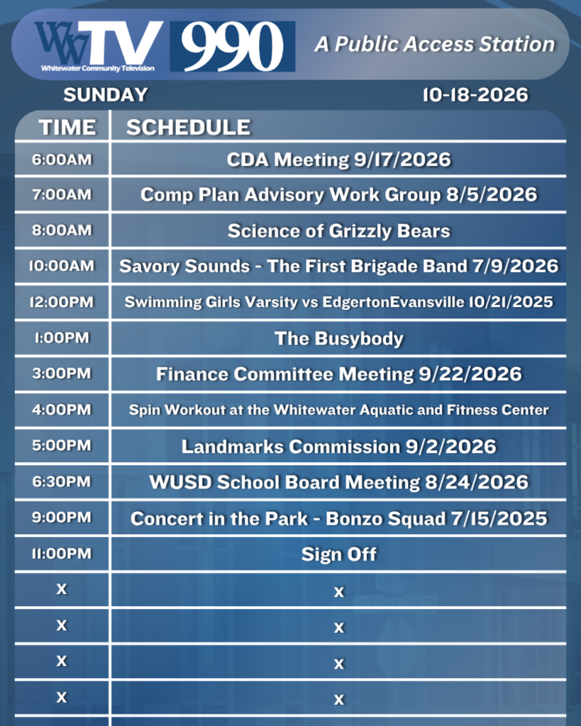 Local Channel 990 Schedule for the City of Whitewater