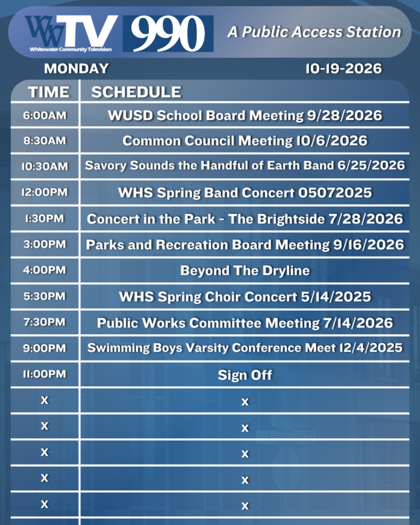 Local Channel 990 Schedule for the City of Whitewater