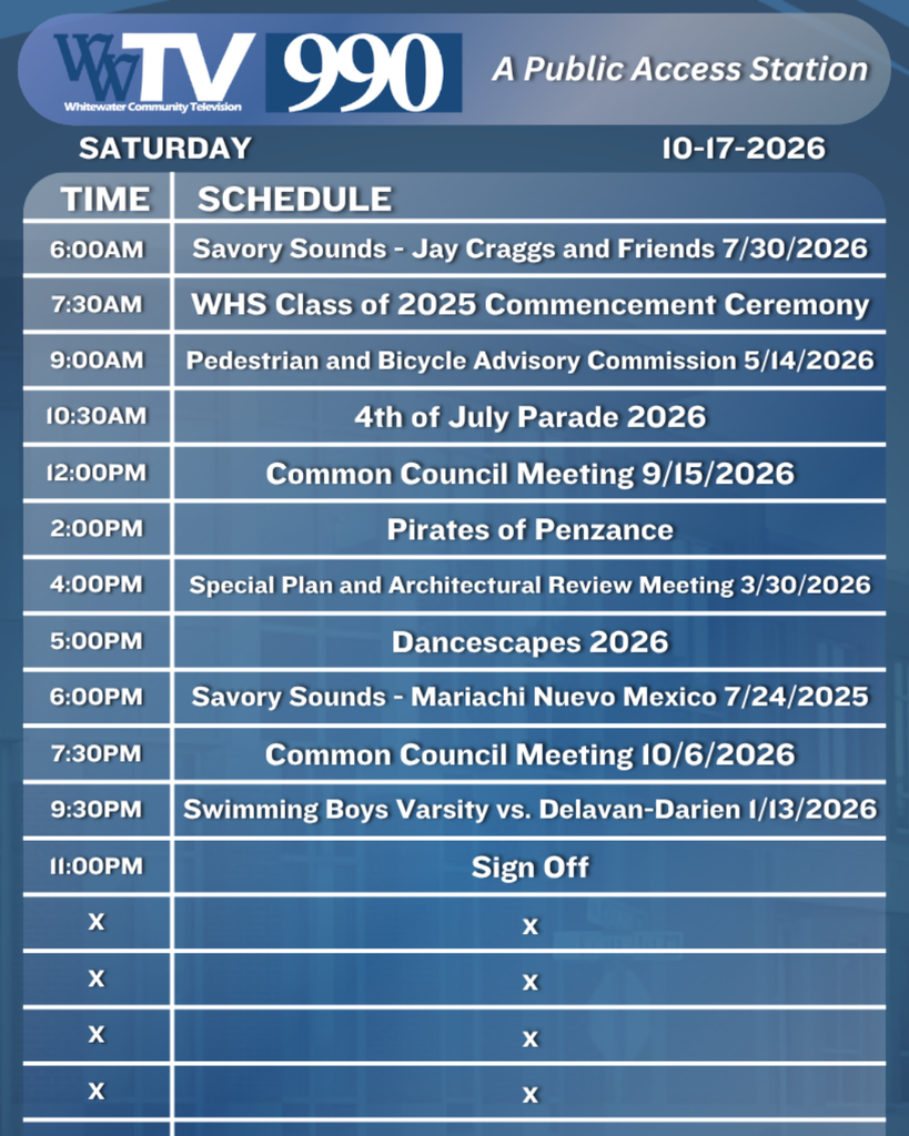 Local Channel 990 Schedule for the City of Whitewater