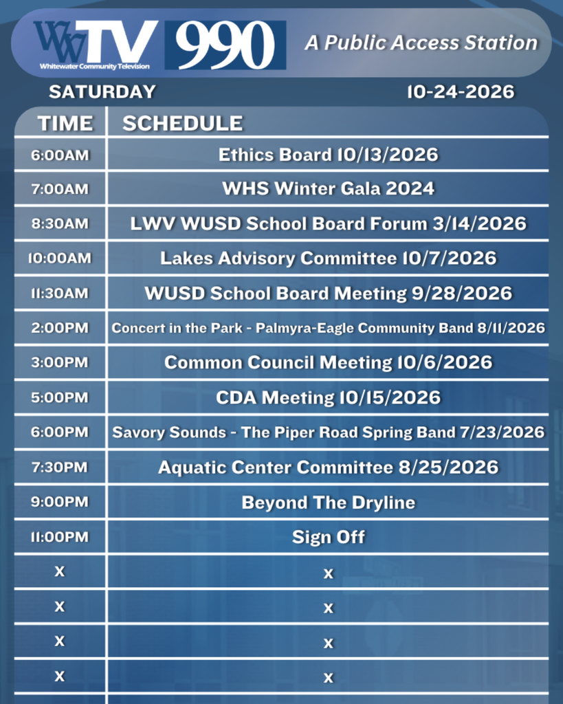 Local Channel 990 Schedule for the City of Whitewater
