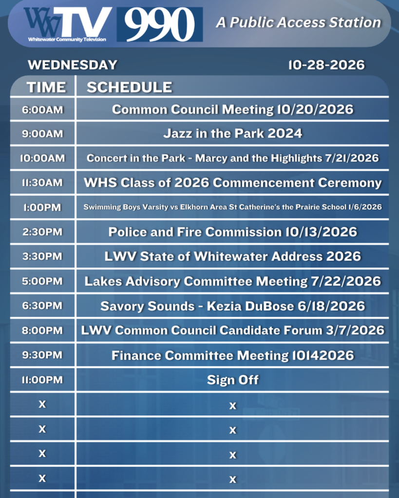 Local Channel 990 Schedule for the City of Whitewater