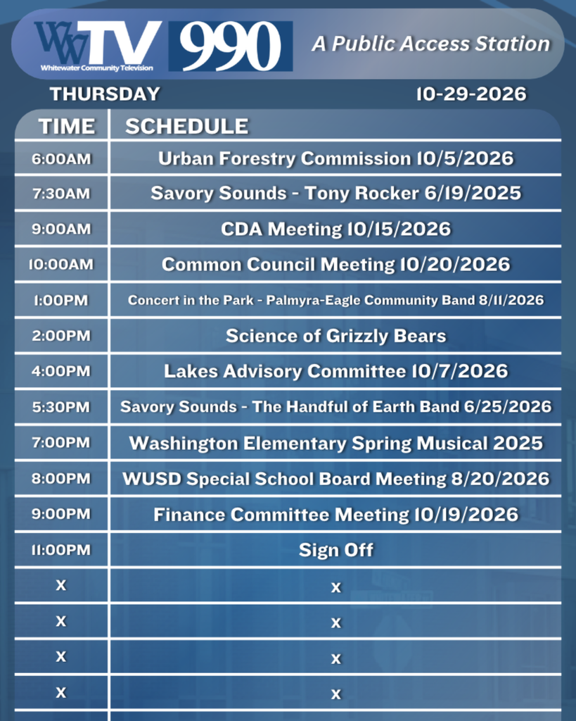 Local Channel 990 Schedule for the City of Whitewater
