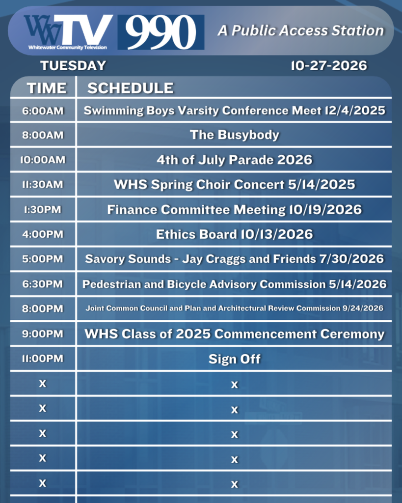 Local Channel 990 Schedule for the City of Whitewater