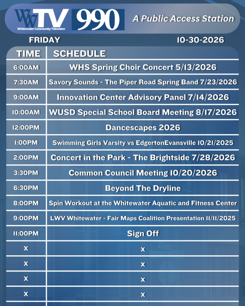 Local Channel 990 Schedule for the City of Whitewater