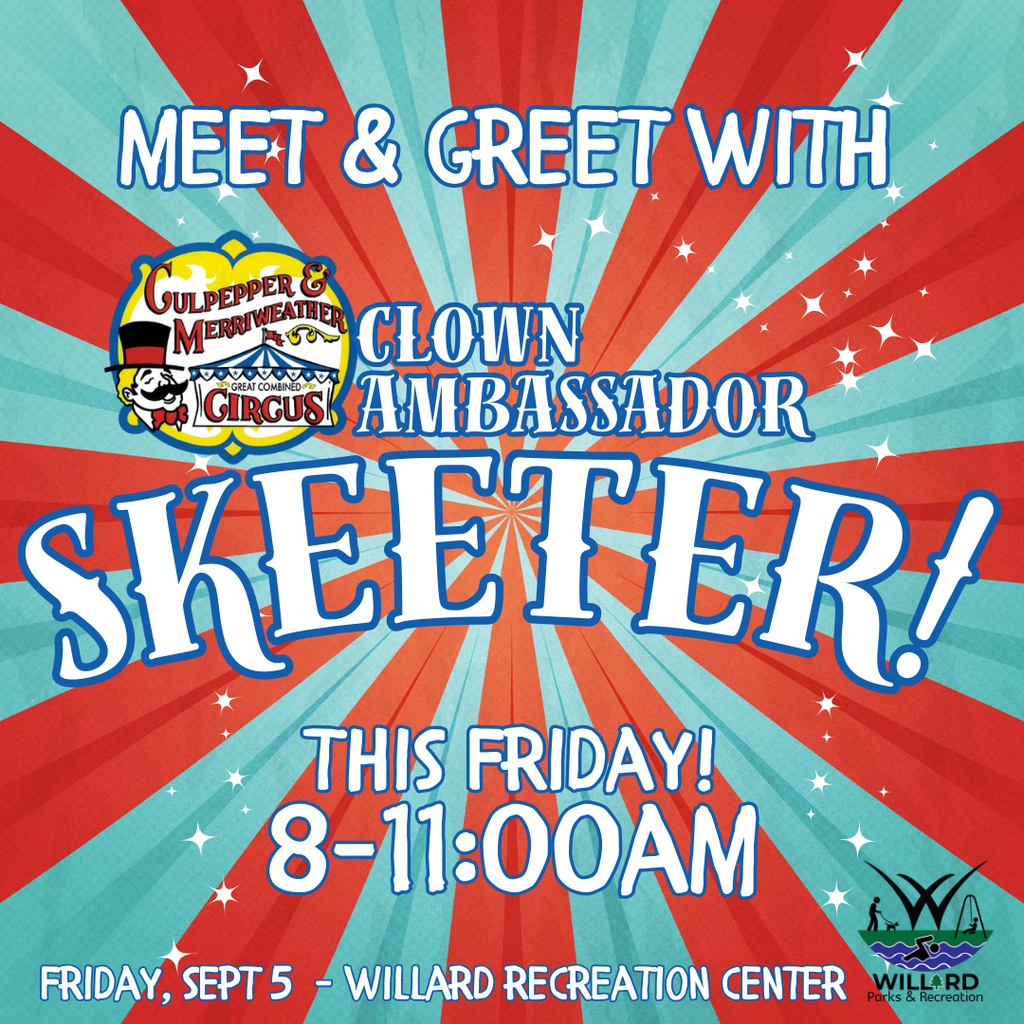 skeeter the clown coming to the rec center sept 5