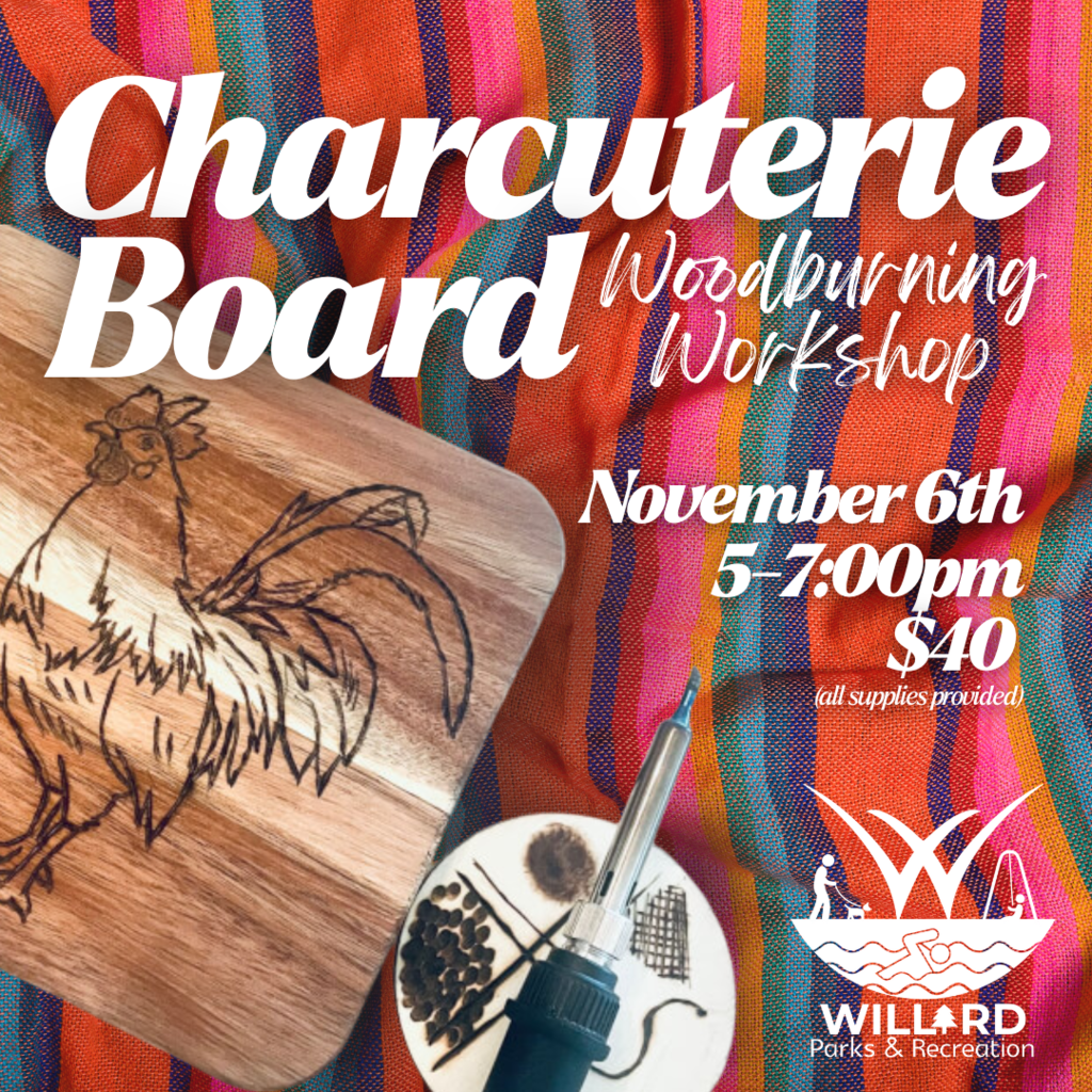 Sign up soon for the charcuterie board woodburning workshop on Nov 6