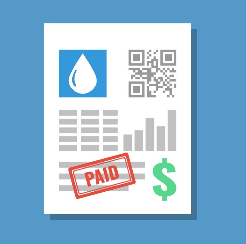 A cartoon water bill showing paid