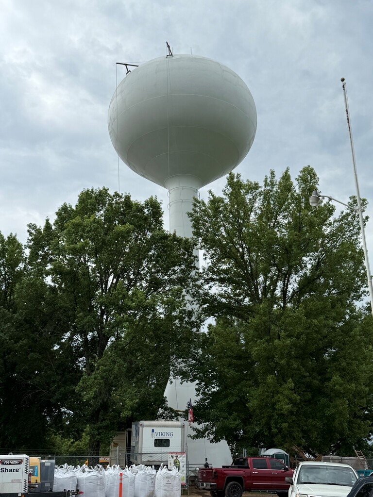 Meadows Water Tower showing progress, mildew is gone work is continuing