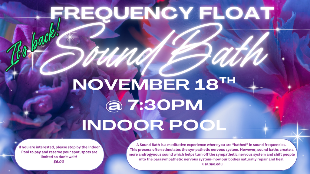 frequency float november 18th at 730pm at the indoor pool. $6 only! come sign out before it is too late!