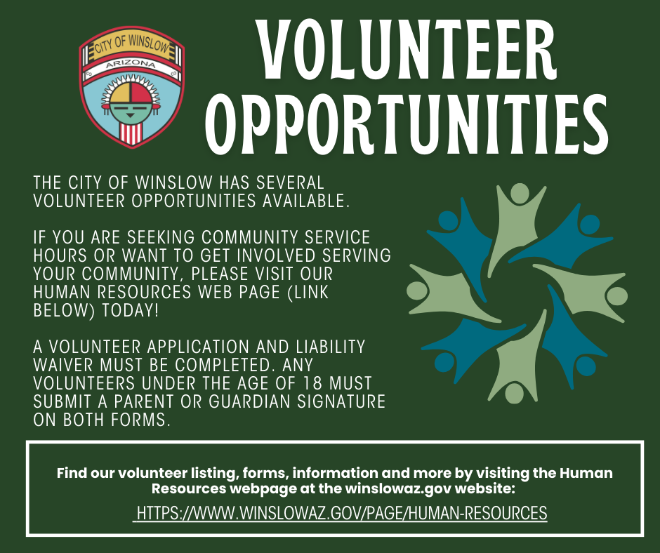 Volunteer FB Post . Visit https://www.winslowaz.gov/page/human-resources to learn more about how you can volunteer.