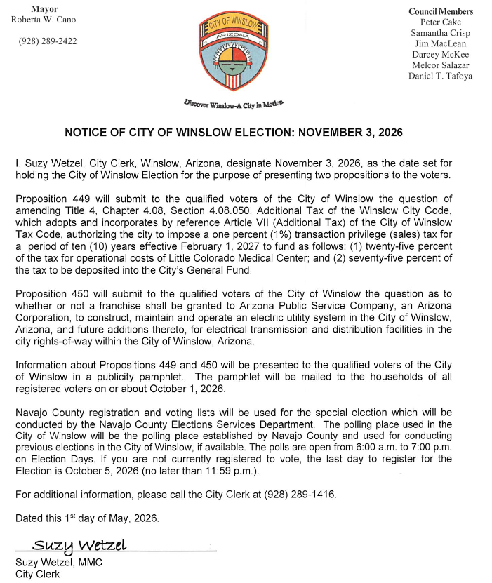 Notice of Election Related to Proposition Nos. 449 & 450