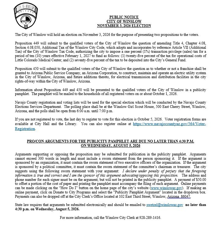 Special Election Publicity Pamphlet Information