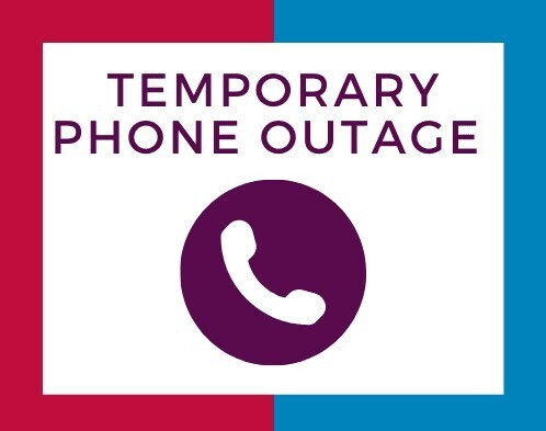 Temporary Phone Outage. Phone icon with blue and red border.