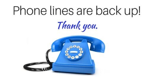 Blue rotary telephone. Phone lines are back up! Thank you.