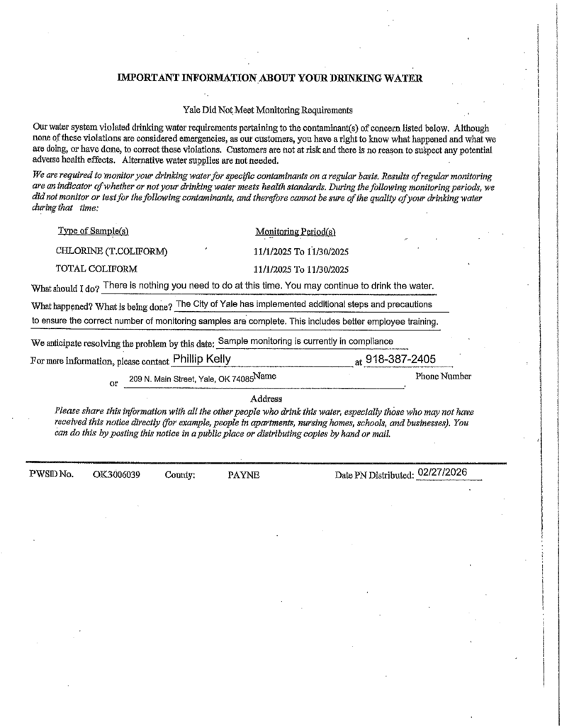 Important Information About Your Drinking Water