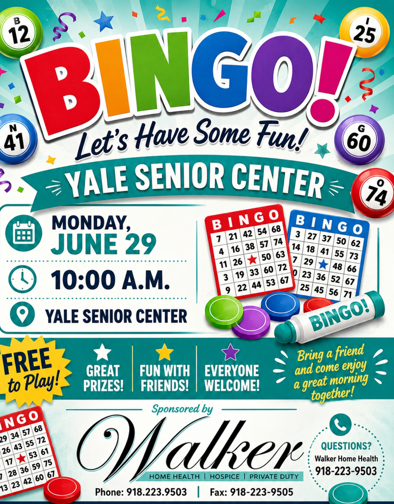 BINGO - BINGO - BINGO!! Monday, June 29th at 10am, at the Yale Senior Center!