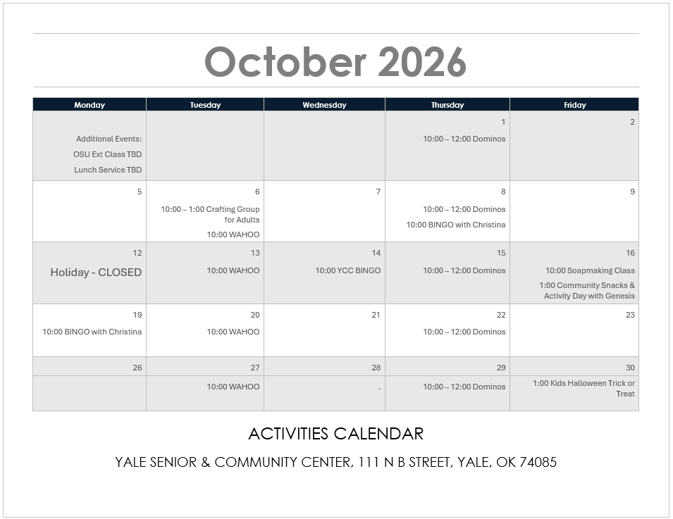 October 2026 Calendar