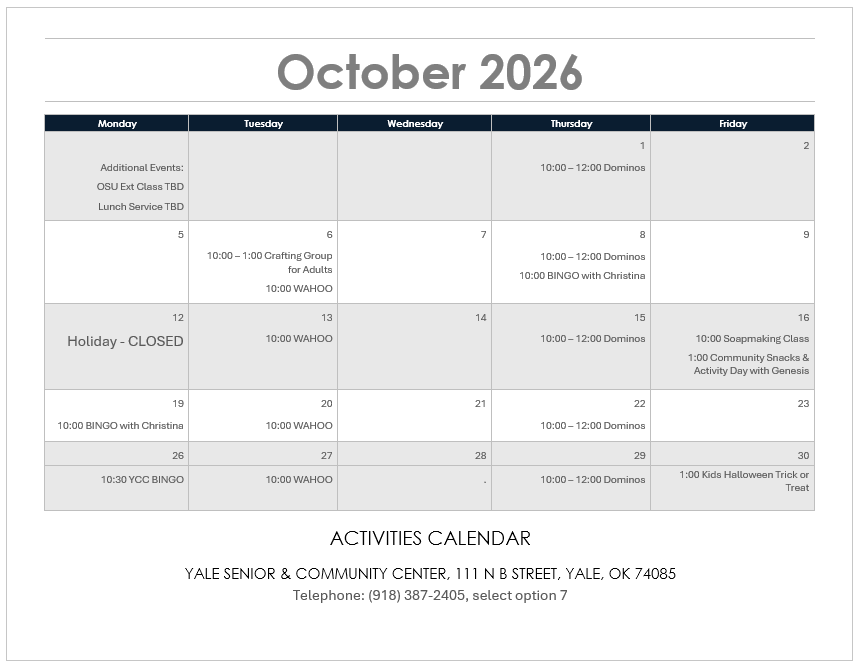 October 2026 Calendar