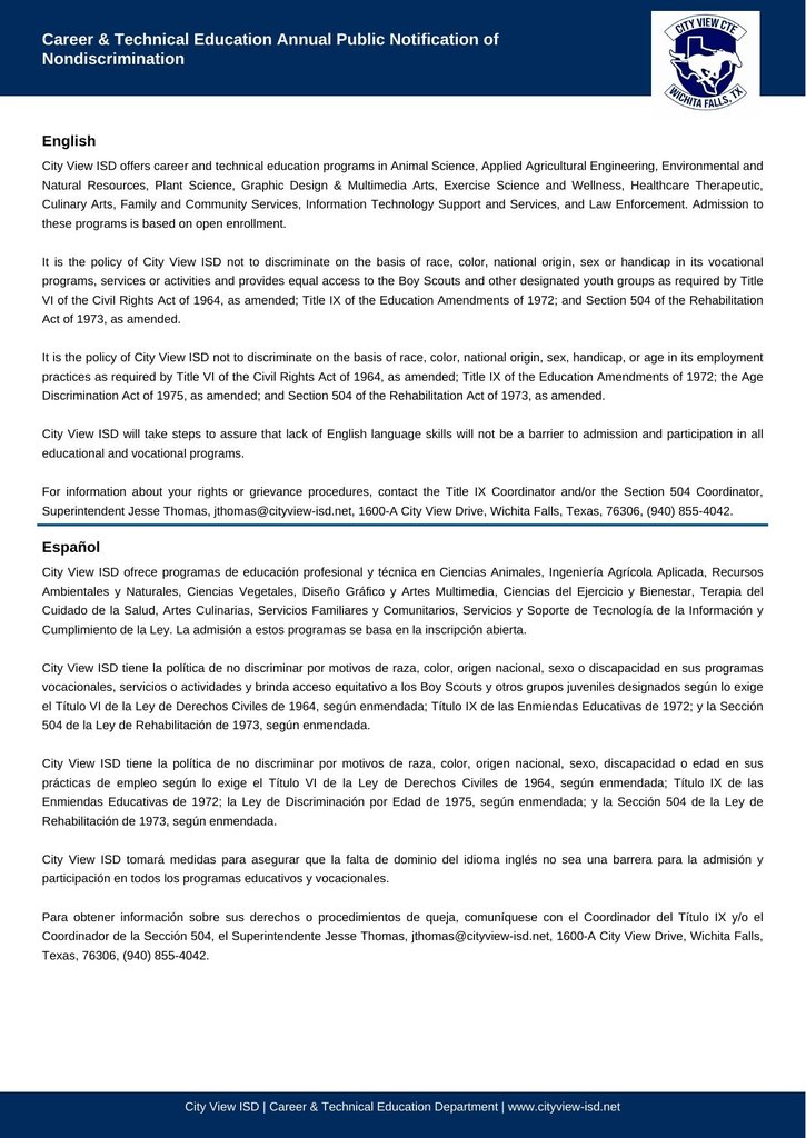 CV CTE APN Nondiscrimination