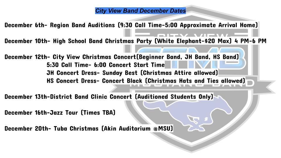 CV Itineraries December Dates