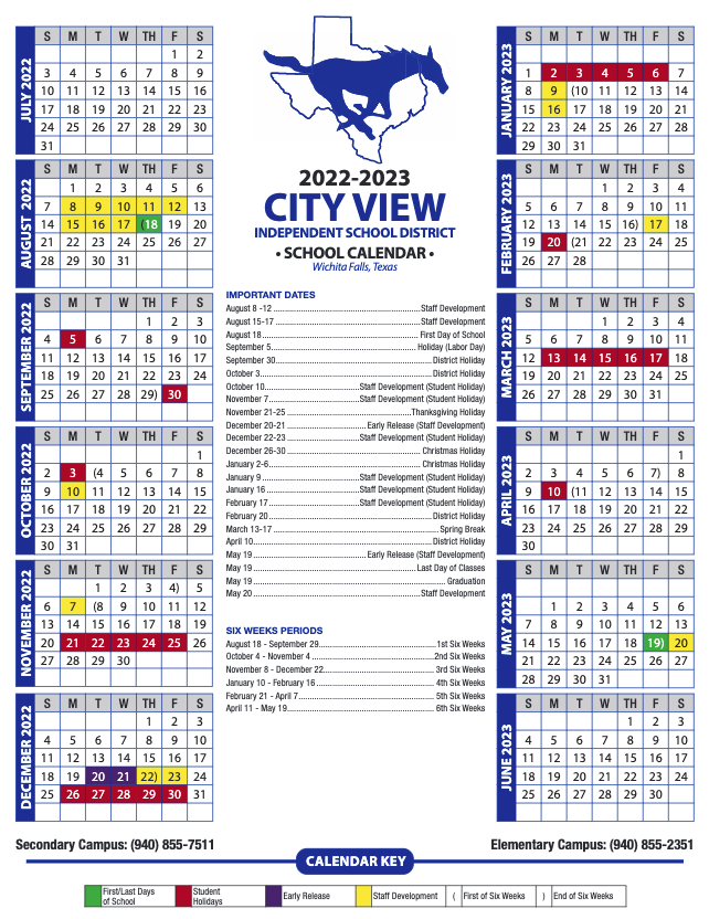 その他 Key Calendar Records 2007-2022 2022-2023 Calendar | City View Independent School District
